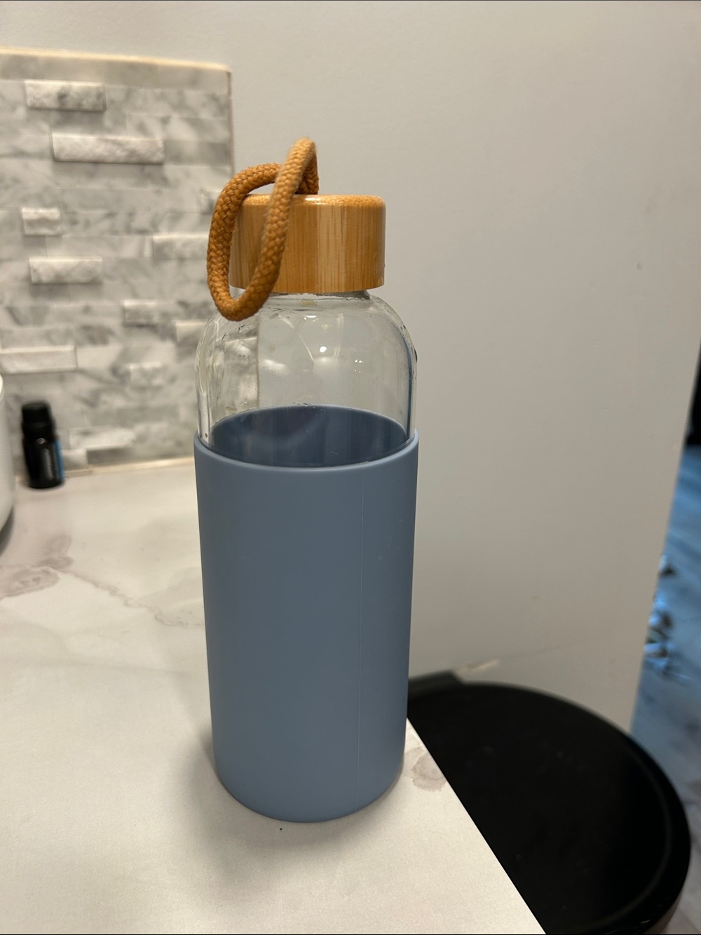 Threshold Blue Glass Water Bottle with Bamboo Lid